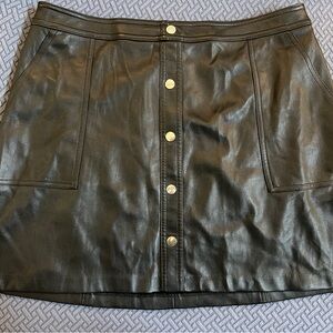 Bar III Black Leather Mini Skirt with Button Detail